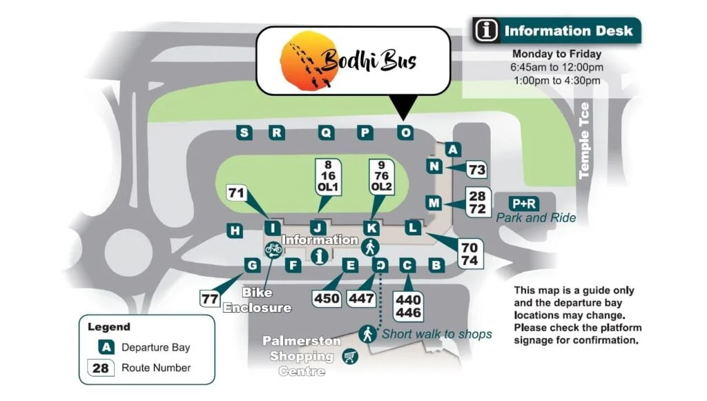 Map showing where is the Bodhi Bus bus stop in Darwin