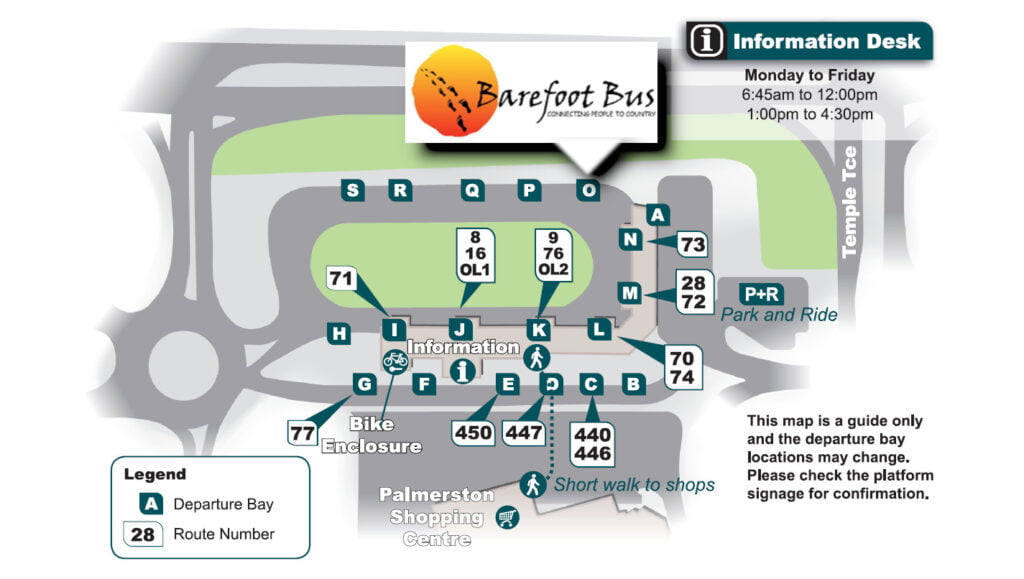 Palmerston Bus Exchange Map with Bay O highlighted